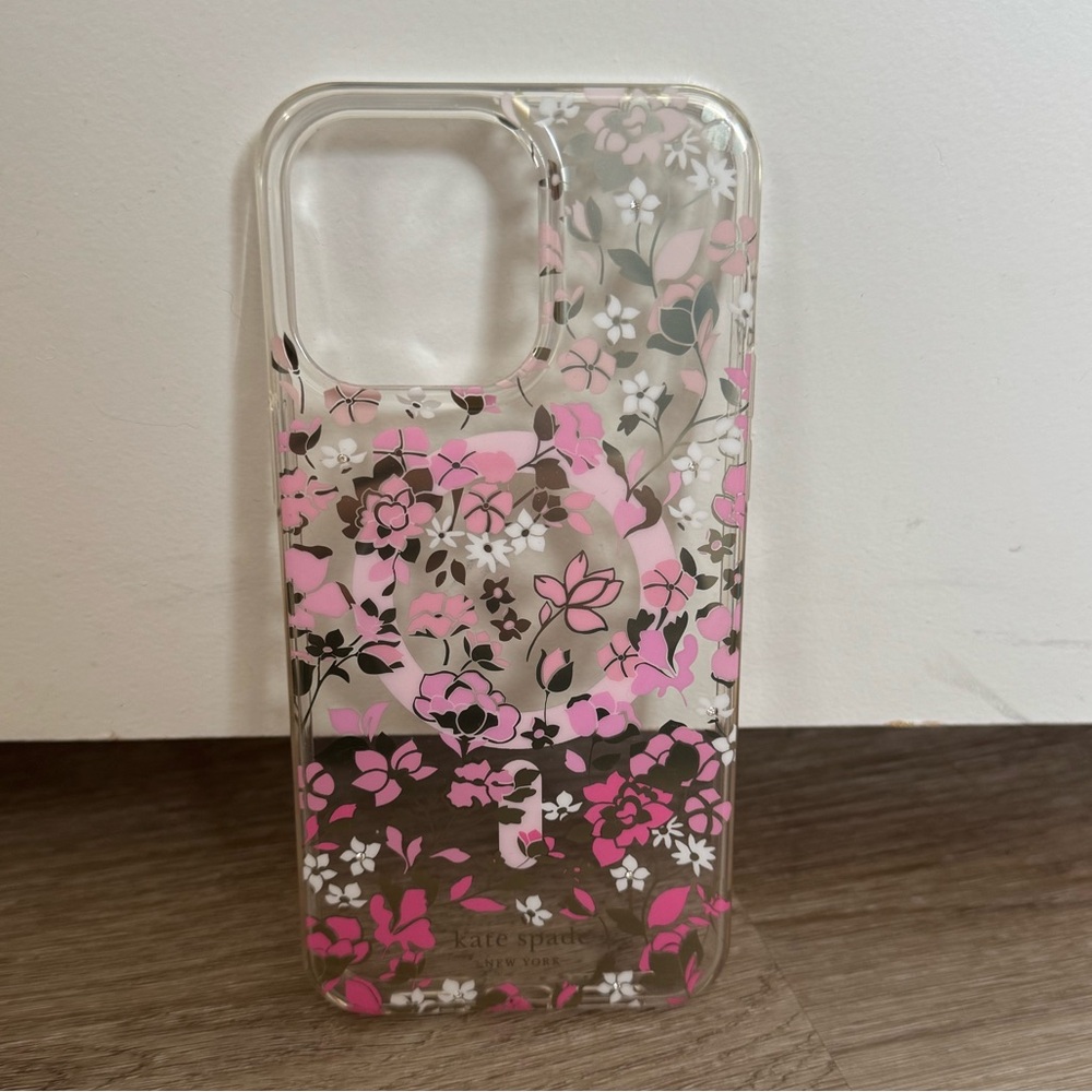 Kate Spade Floral Clear iPhone 15 Pro Max Case Pink Black